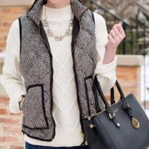 J. Crew Tan & Black Excursion Herringbone Quilted Full Zip Vest XXS